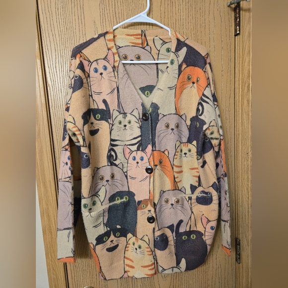 Sweaters - Cat Patterned Cardigan - Multicolor. Sz unknown